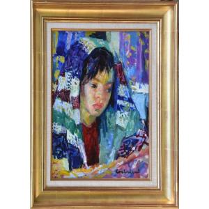 Luigi Corbellini "young Girl With Shawl" Oil On Canvas 35x27